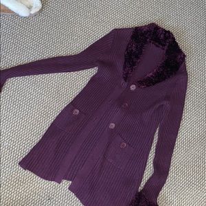 purple cardigan